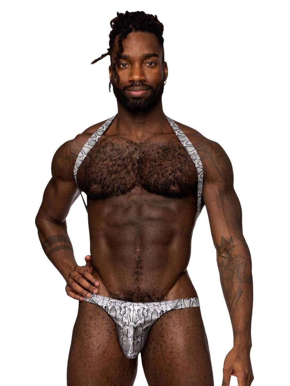 Male Power 404-282 S-naked Shoulder Sling Harness Thong Color Silver-Black